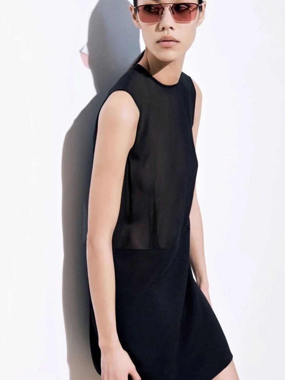 COS The Sheer-Panel Silk Shift Dress Black Mini Dress
